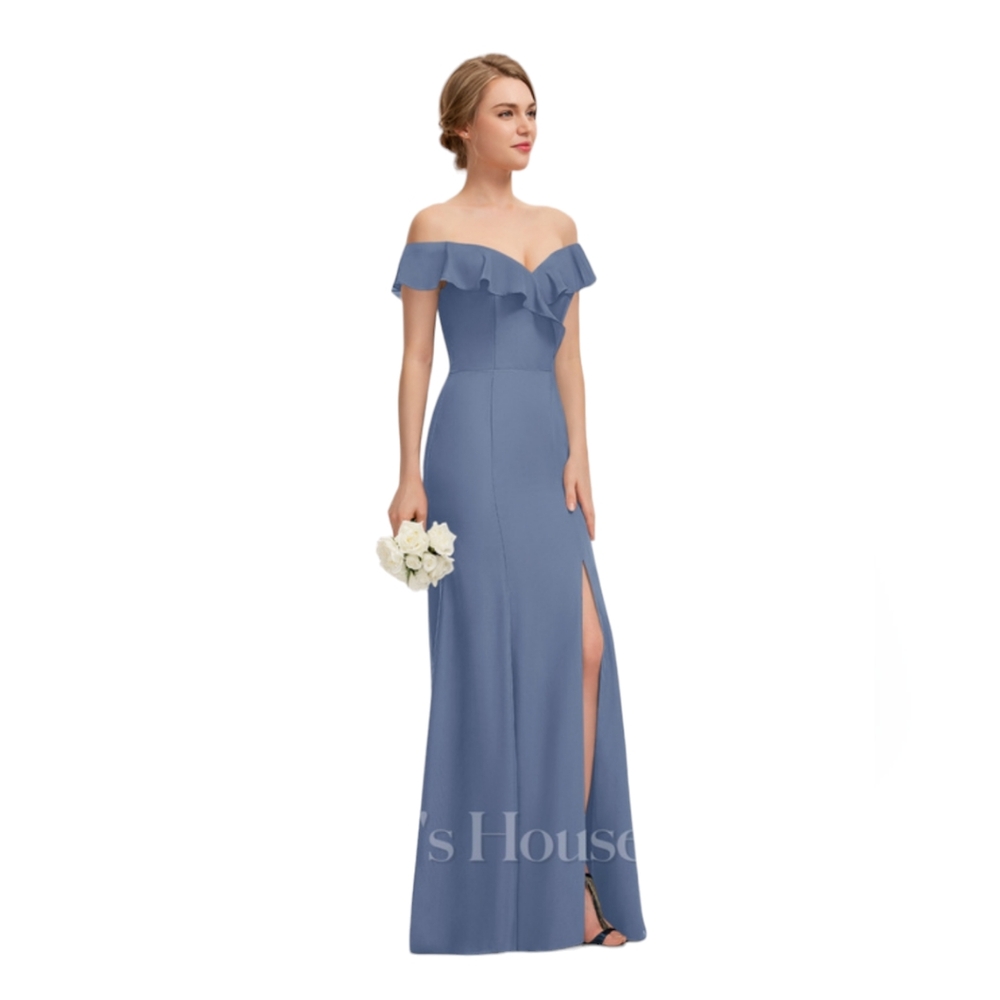 😁Beautiful Blue Prom Dress, Bridesmaids Dress Sheath/Column Off the shoul…